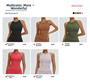 Multi-color yoga vest display showing black coffee green rose and purple options
