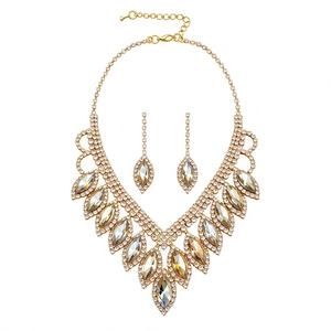Elegant gold jewelry set with water drop tassel necklace and rhinestone earrings