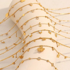 Stainless Steel Necklace 18K Gold Plated Tassel Cubic Zirconia Pendant Dainty Minimalist Jewelry For Women