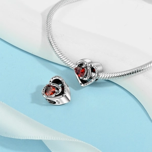 Silver heart charm with red stone and Always My Mother Forever My Friend engraving