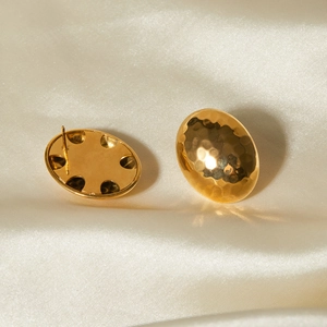 18k gold plated stainless steel oval earrings featuring unique hammered disco texture