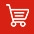 Close-up of a white shopping cart icon set against a clean red background