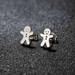 Polished stainless steel gingerbread man stud earrings for women with hollow details