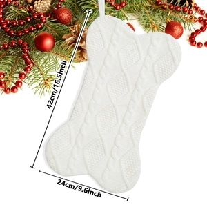 Calcetín navideño de punto con forma de hueso para mascotas y medidas de 42cm de largo