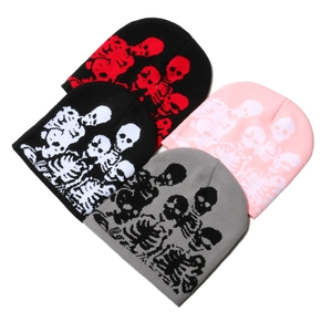 Skull Beanie Men Women Halloween Jacquard Acrylic Knit Hat Streetwear Hip Hop Winter Warm Punk Skull Pattern Beanie Cap