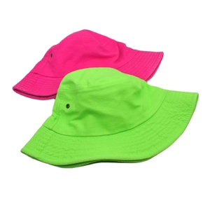 Minimalist washed cotton bucket hat in vibrant neon pink and neon green macaron colors