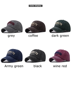 Multiple vintage washed cotton baseball caps with Brooklyn 1947 3D embroidery detail