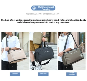Three travel bags in beige, black and olive green showing waterproof nylon material