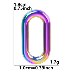 Rainbow plated stainless steel oval ring showing 1.9cm height and 1.7g weight specs
