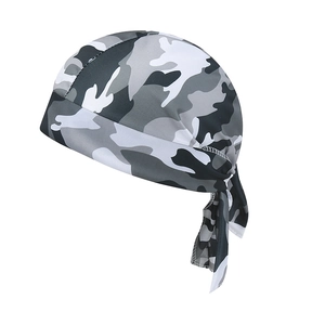 Detail of breathable camouflage cycling bandana with moisture-wicking synthetic fabric