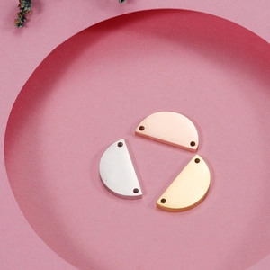 Polished half-round stainless steel pendants in silver, gold, and rose gold finishes
