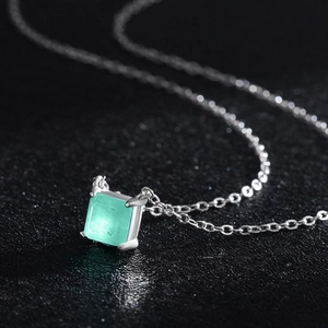Elegant S925 sterling silver necklace with square green Paraiba tourmaline pendant