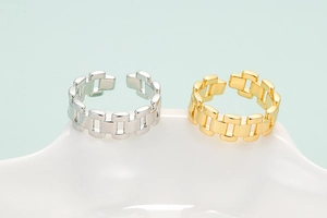 Punk-Stil 18k vergoldete und versilberte Gliederkettenringe mit verstellbarem offenem Band