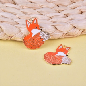 Golden fox enamel charms in orange and white for DIY jewelry making accessories