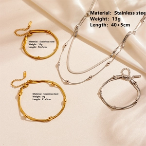 Set collana e bracciale a doppio strato in acciaio inox oro e argento su seta