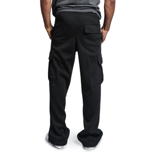 Men's black cargo joggers with multi-pocket design and ankle zippers back view