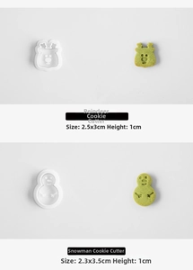Detail view of 1cm thick 3D reindeer and snowman Christmas cookie mold stamp set