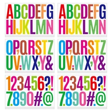 Detailed sheet of 6-inch colorful waterproof alphabet and number stickers for outdoor decor