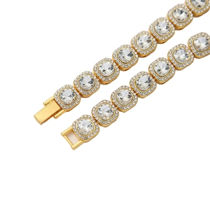 Collier chaîne cubaine style hip-hop en alliage doré avec strass brillants