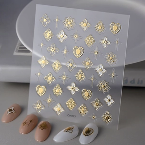Embossed Nail Art Stickers Gold Foil Vintage French Rose Star Patterns Waterproof Self Adhesive Decals For Women