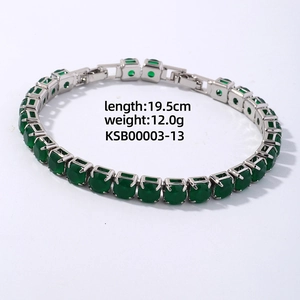 Detail view of 19.5cm silver tennis bracelet with green zircon stones and fold-over clasp