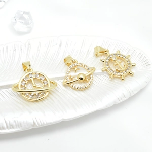 Jewelry Pendants Charms Copper 18K Gold Plated Zircon Rhinestone Saturn Planet Ship Wheel Anchor Clock DIY Accessories