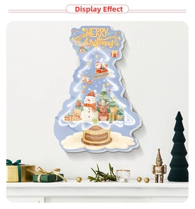 Close-up of Christmas tree wall sticker with Santa and Snowman in a cozy home setting