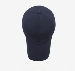 Top view of navy blue sports baseball cap featuring breathable laser-cut holes