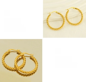 Détail des boucles d'oreilles créoles torsadées plaquées or 18 carats avec fini poli