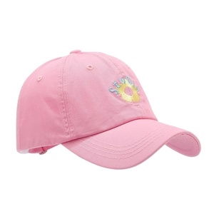 Pink cotton baseball cap with yellow flower and STUDIO embroidery for summer style