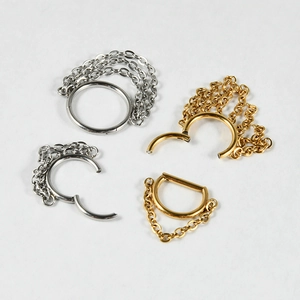 Stainless steel hinged nose rings with triple chains in gold and silver finish