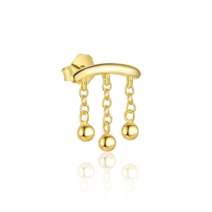 Minimalist gold plated S925 sterling silver ball tassel earrings on white background