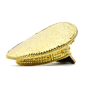 Golden bridal captain hat with sequins and pyramid studs for wedding party decor