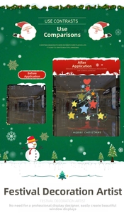 Macro detail of star Christmas tree static window sticker with Merry Christmas text
