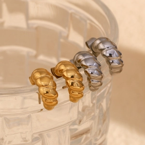 Minimalist twisted croissant stud earrings in polished gold and silver stainless steel
