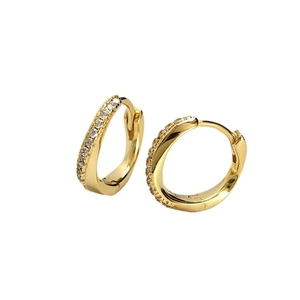 Elegant gold S925 silver hoop earrings with irregular pavé cubic zirconia diamonds