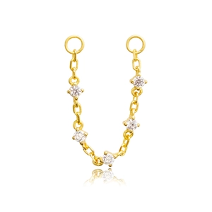 Detailed view of S925 silver gold-plated chain with five round clear zircon stones