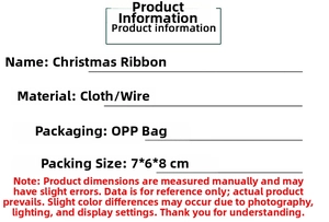 Detailed Christmas ribbon product specifications with dimensions and material info