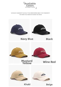 Collage of six baseball caps with 3D letter embroidery in navy, black, red, and khaki