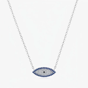 Evil Eye Pendant Necklace 925 Sterling Silver Blue White Cubic Zirconia Elegant Vintage Clavicle Chain Jewelry For Women