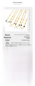 Détails de parure collier et bracelet en acier titane doré avec pendentifs variés