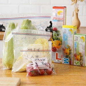 Food Storage Bags Double Zipper Sealable Plastic Freezer Reusable Writable Label Kitchen Organization Leakproof Thickened