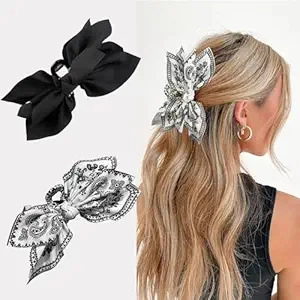 Hair Claw Clip Paisley Print Fabric Large Bow French Style Elegant Sweet Headwear For Women Girls