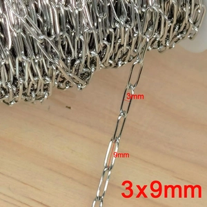 Macro detail of 3x9mm stainless steel cable chain links for DIY jewelry making