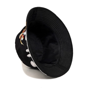 Black bucket hat with Christmas Santa and floral embroidery, casual sun hat for adults