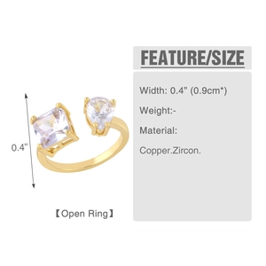 Detail of gold open ring showing dimensions and zircon setting on copper material