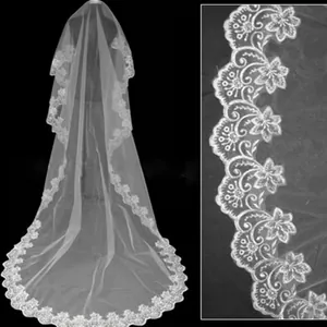 Elegant Wedding Veil Mesh Tulle With Lace Embroidery Long Bridal Veil For Church Ceremony Romantic Classic Style