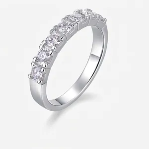 925 Sterling Silver Moissanite Ring Round Cut Stones Half Eternity Row Band For Women Fashion Jewelry