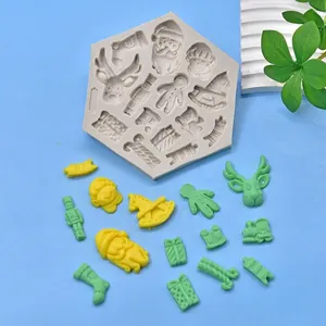 Christmas silicone mold with Santa, reindeer and gingerbread shapes for baking and soap