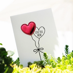 DIY Mother's Day card with 3D leather red heart and Love You Mom printed message